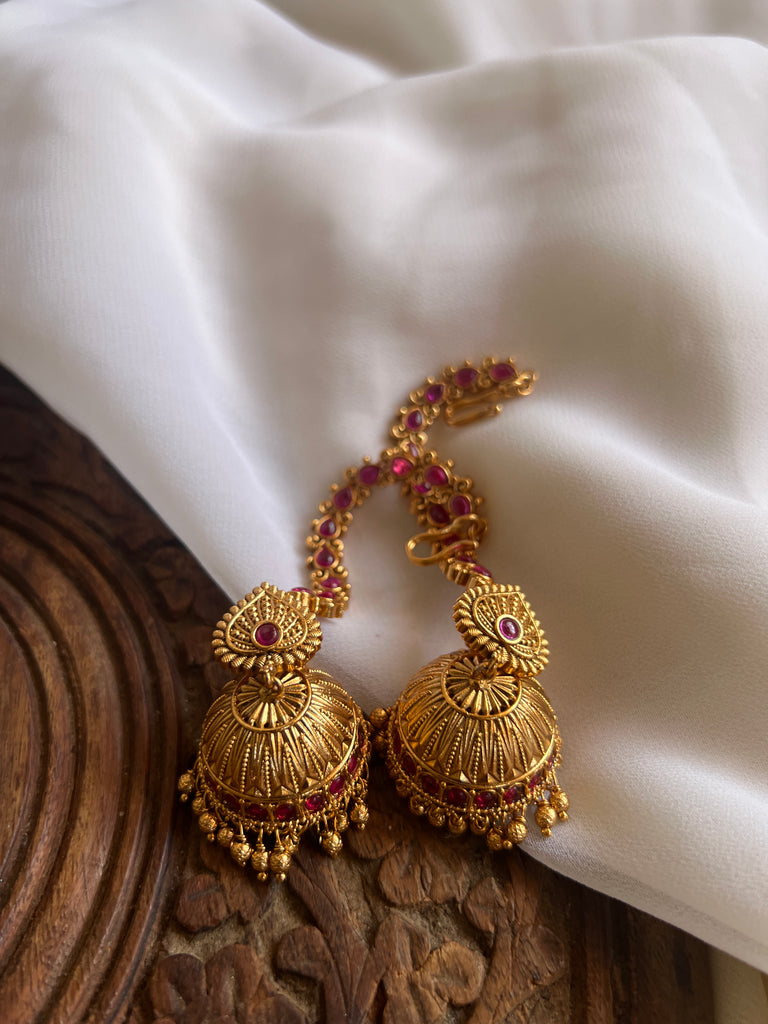 Designer Earrings Jhumka with ear chain